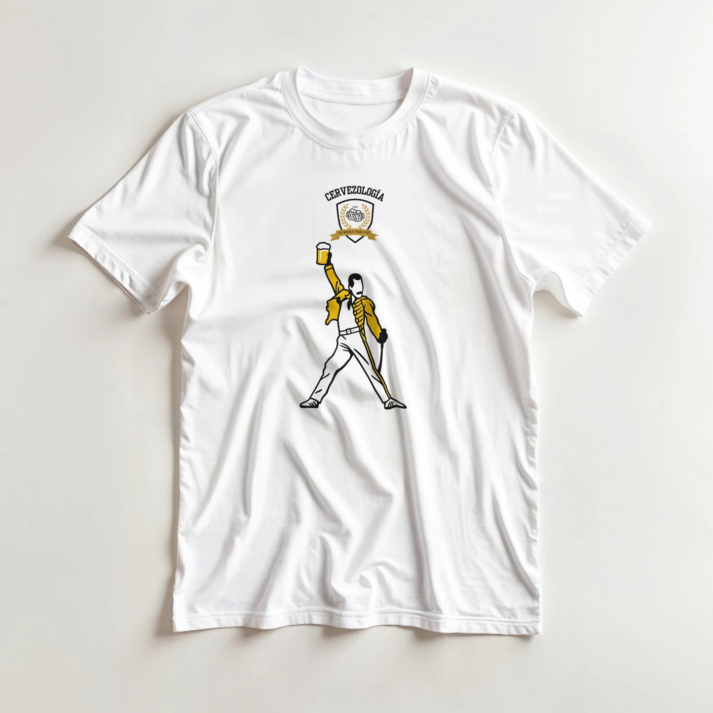 Camiseta blanca plana con estampado Beer & Rock de personaje con cerveza