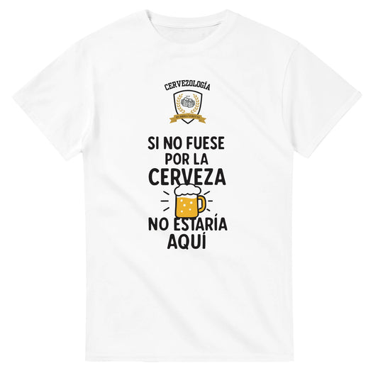 Camiseta blanca lisa con estampado cervecero en el centro del pecho
