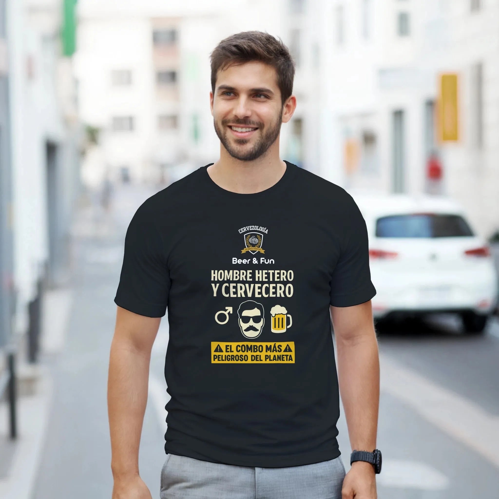 Camiseta cervecera manga corta Deténganme  cervezología