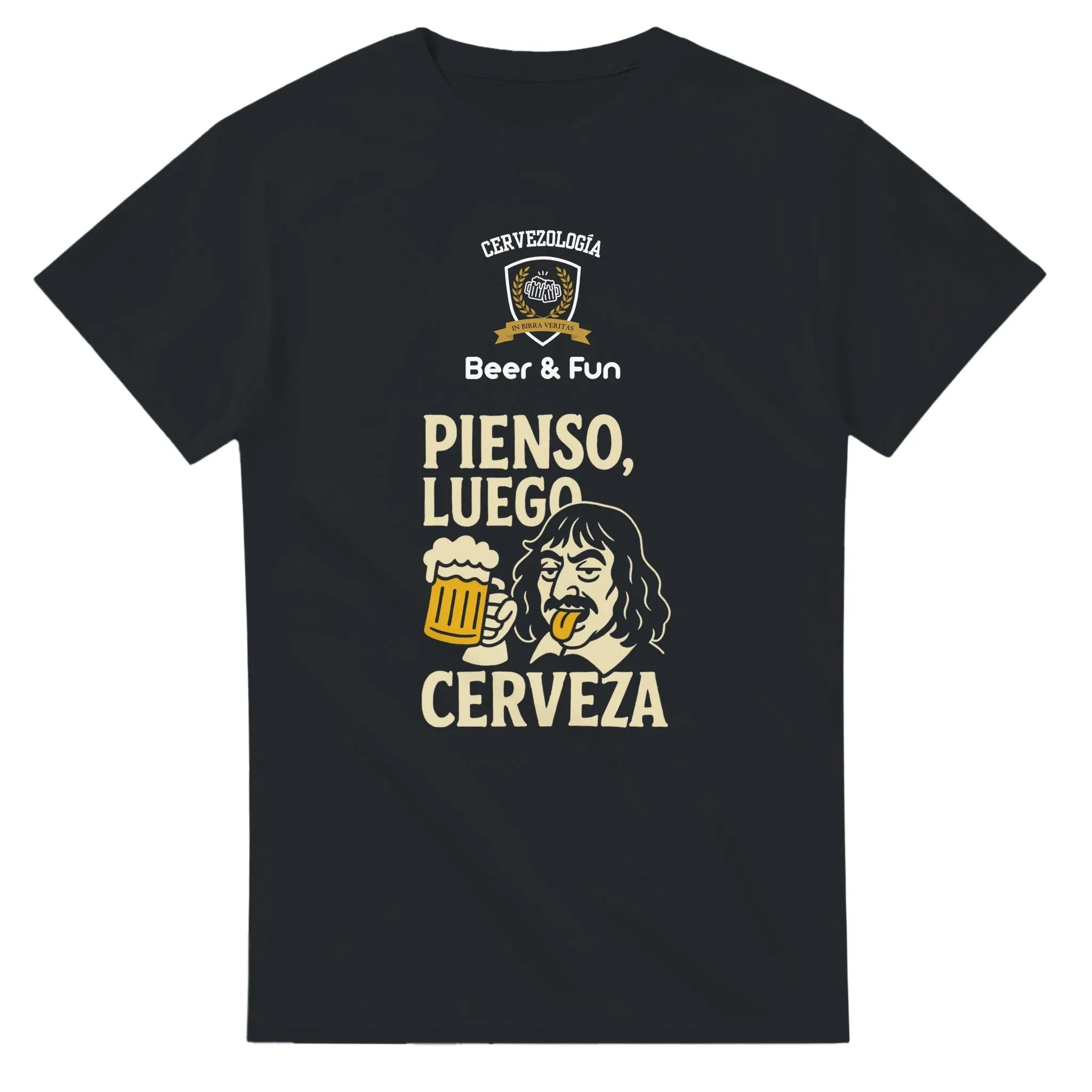 Camiseta cervecera manga corta Pienso, luego cerveza  cervezología