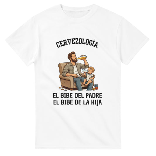 Camiseta blanca con estampado «El bibe del padre» y «El bibe de la hija»