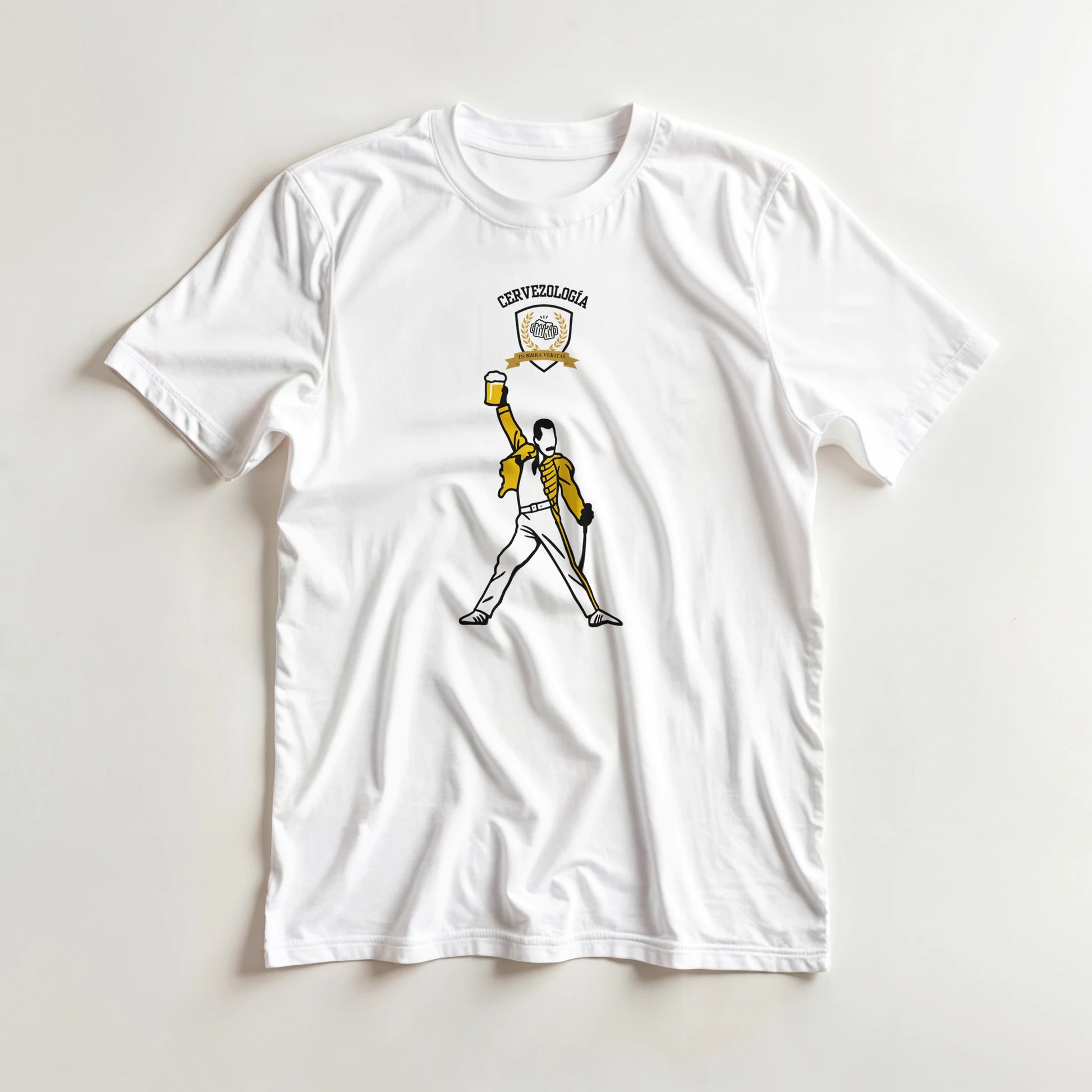 Camiseta blanca plana con estampado Beer & Rock de personaje con cerveza