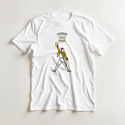Camiseta blanca plana con estampado Beer & Rock de personaje con cerveza