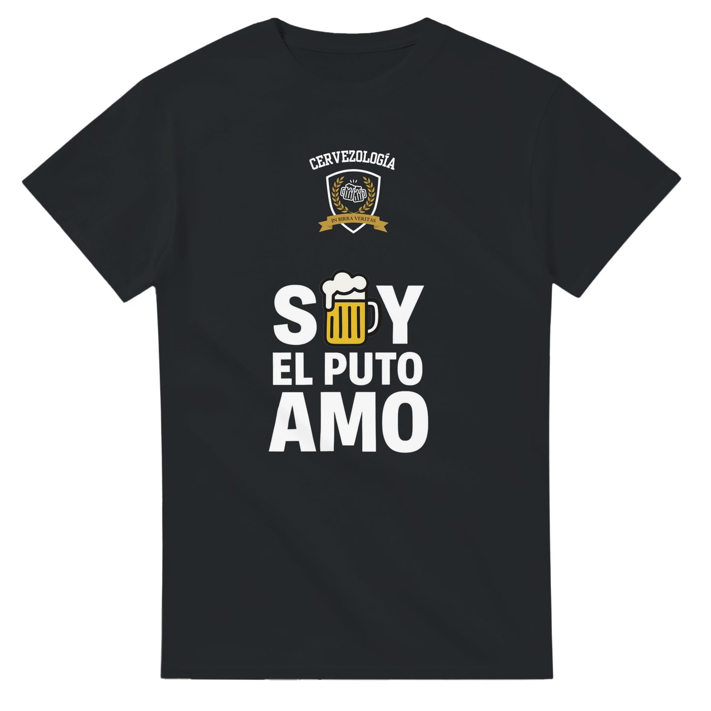 Camiseta negra de manga corta con estampado Beer & Fun y EL PUTO AMO.