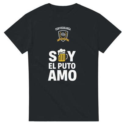 Camiseta negra de manga corta con estampado Beer & Fun y EL PUTO AMO.