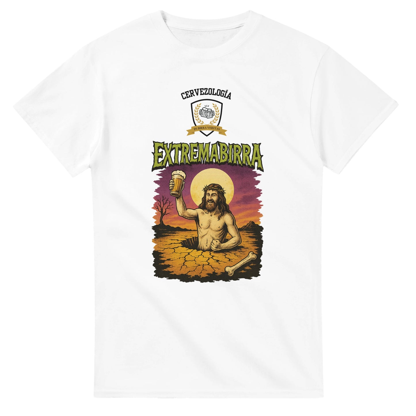 Camiseta blanca con estampado gráfico “Extremabirra” en el pecho