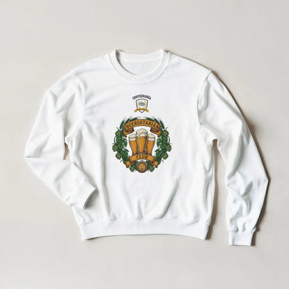 Sudadera blanca con estampado de jarra de cerveza y hojas, vista frontal