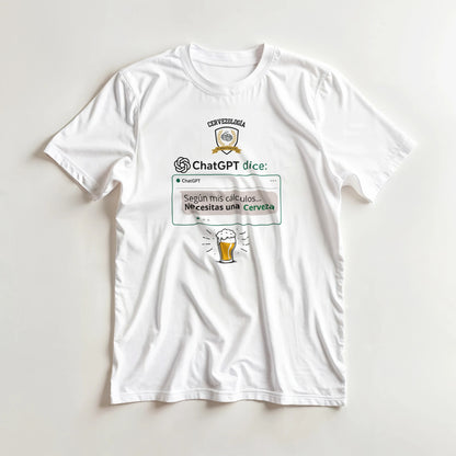 Camiseta blanca en plano, estampado frontal con jarra de cerveza
