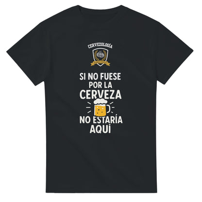 Camiseta negra lisa con estampado cervecero en el centro del pecho