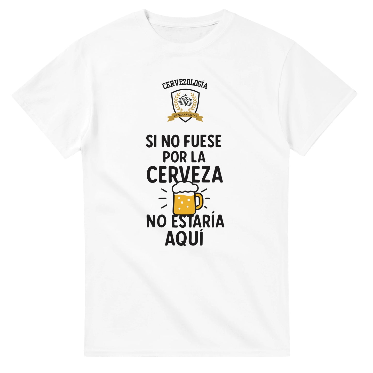 Camiseta blanca lisa con estampado cervecero en el centro del pecho