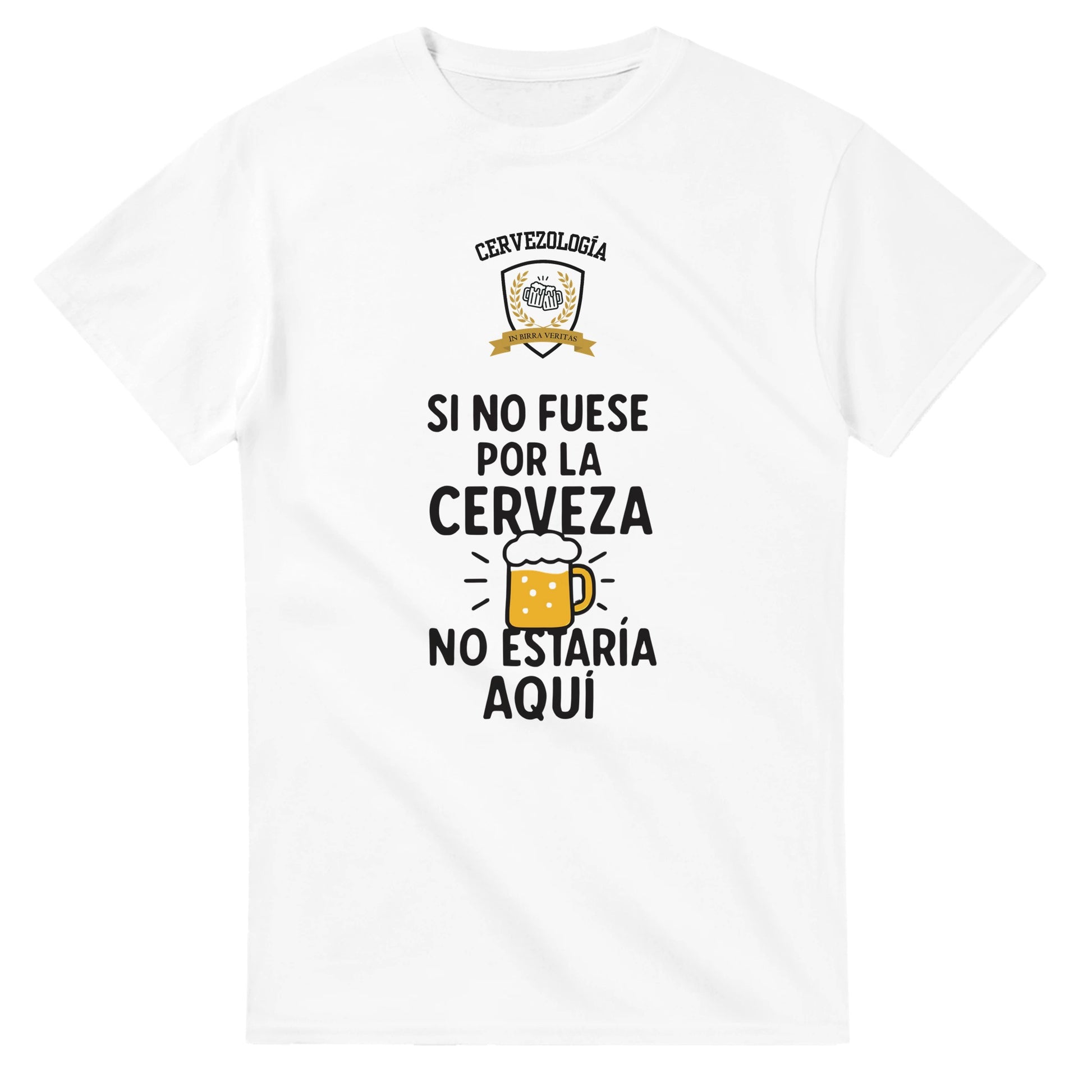Camiseta blanca lisa con estampado cervecero en el centro del pecho
