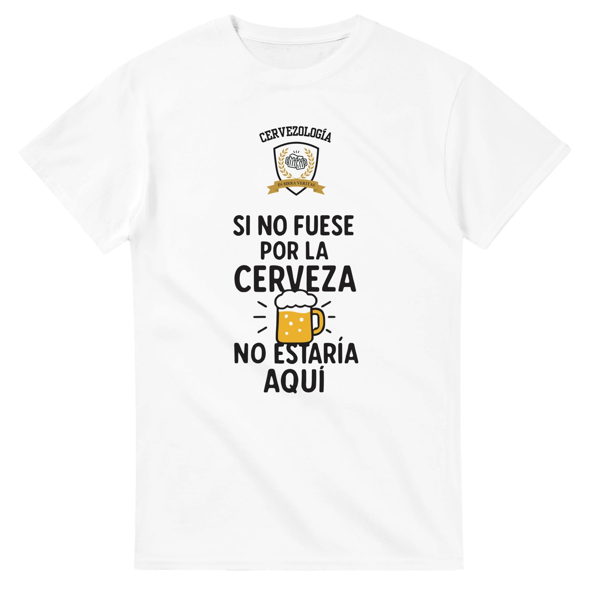 Camiseta blanca lisa con estampado cervecero en el centro del pecho