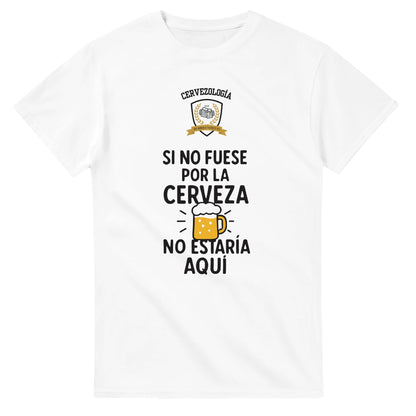 Camiseta blanca lisa con estampado cervecero en el centro del pecho