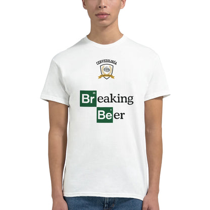Camiseta blanca de manga corta con gráfico verde «Breaking Beer» al frente