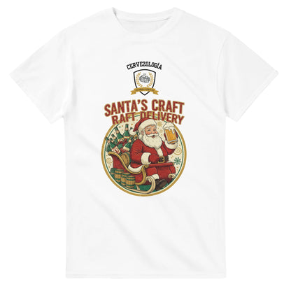 Camiseta blanca de manga corta con estampado frontal de Santa y Craft Delivery