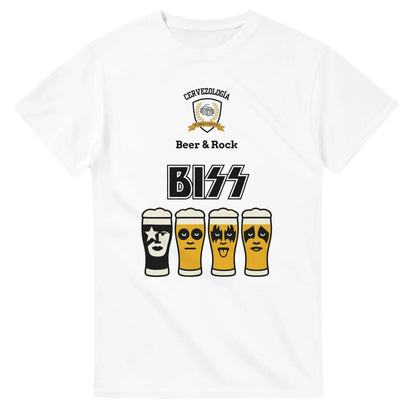 Camiseta blanca con estampado B167 y cuatro vasos de cerveza estilo cartoon