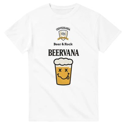 Camiseta blanca de algodón con estampado BEERVANA de vaso de cerveza