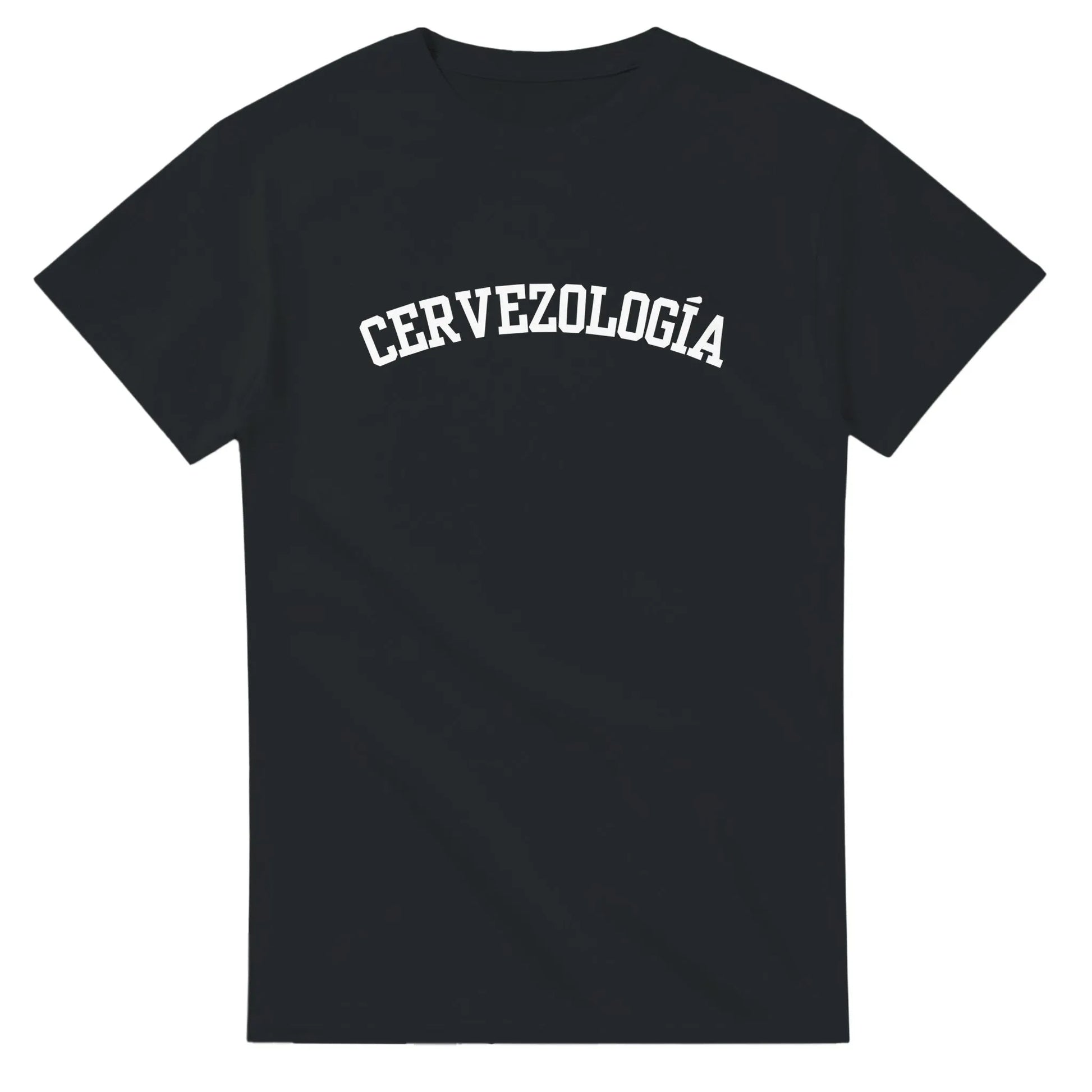Camiseta negra con estampado CERVEZOLOGÍA en el pecho.