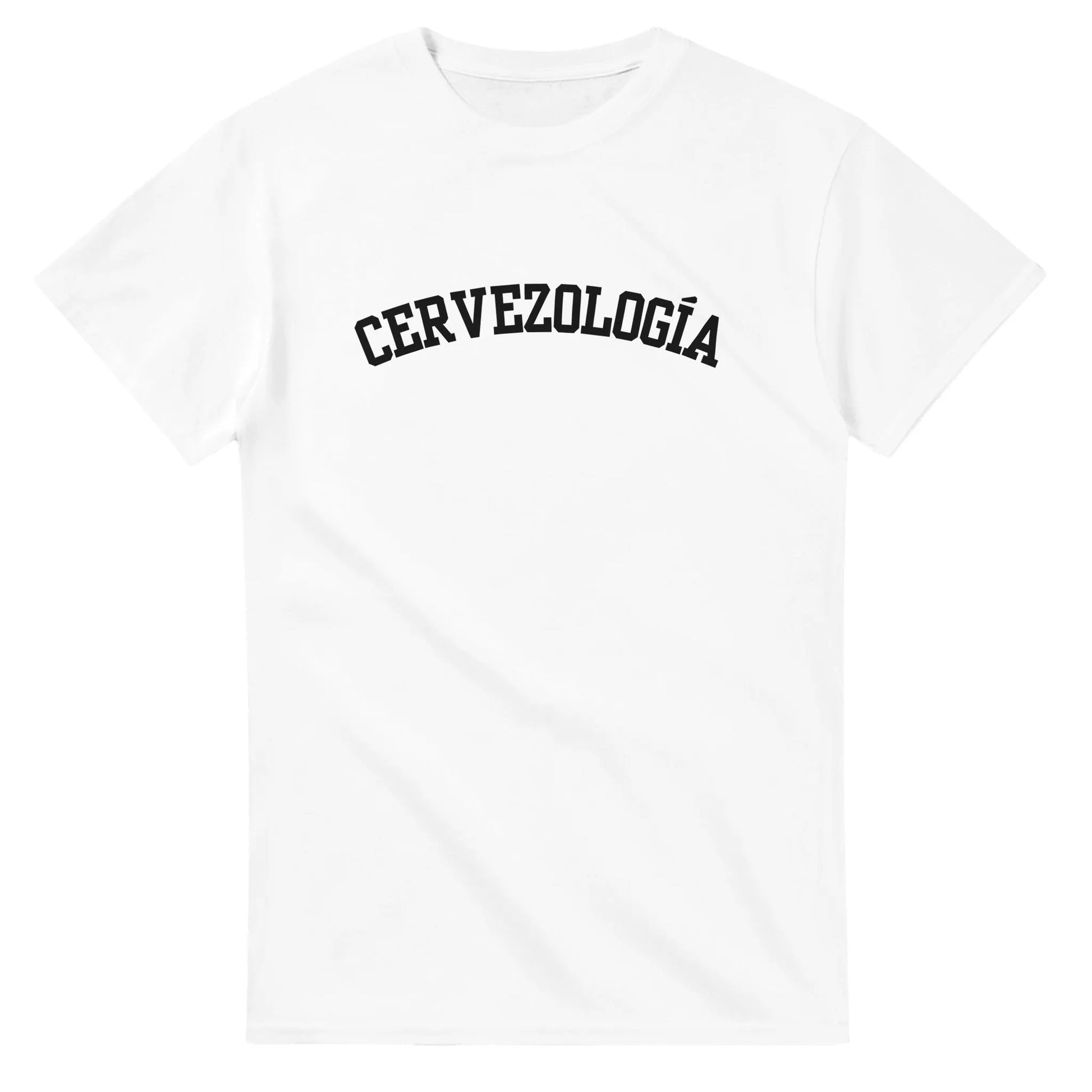 Camiseta blanca con estampado CERVEZOLOGÍA en el pecho.
