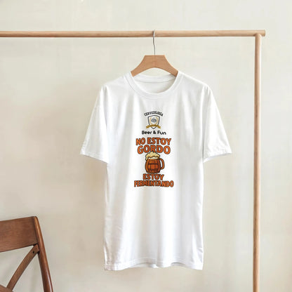 Camiseta blanca de manga corta con cuello redondo y estampado de cerveza Beer & Fun