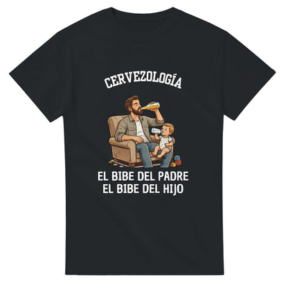 Camiseta negra con estampado «El bibe del padre» y «El bibe del hijo»