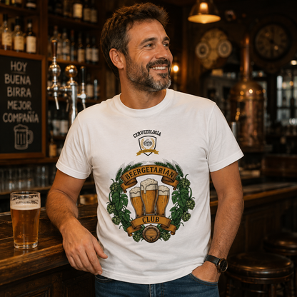 Camiseta blanca Beergetarian con estampado circular y hojas
