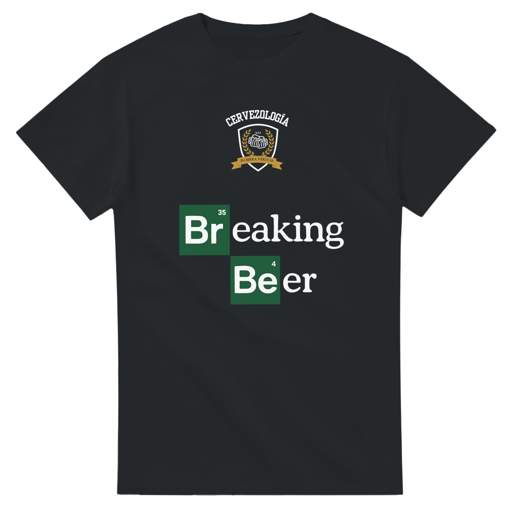 Camiseta negra de manga corta con estampado «Breaking Beer» en el centro