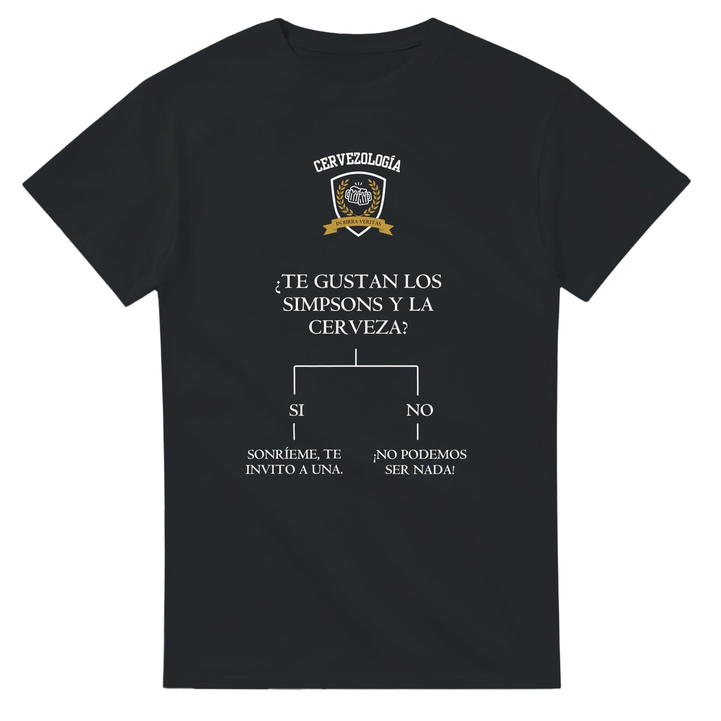 Camiseta negra de manga corta con estampado frontal de cerveza en color claro