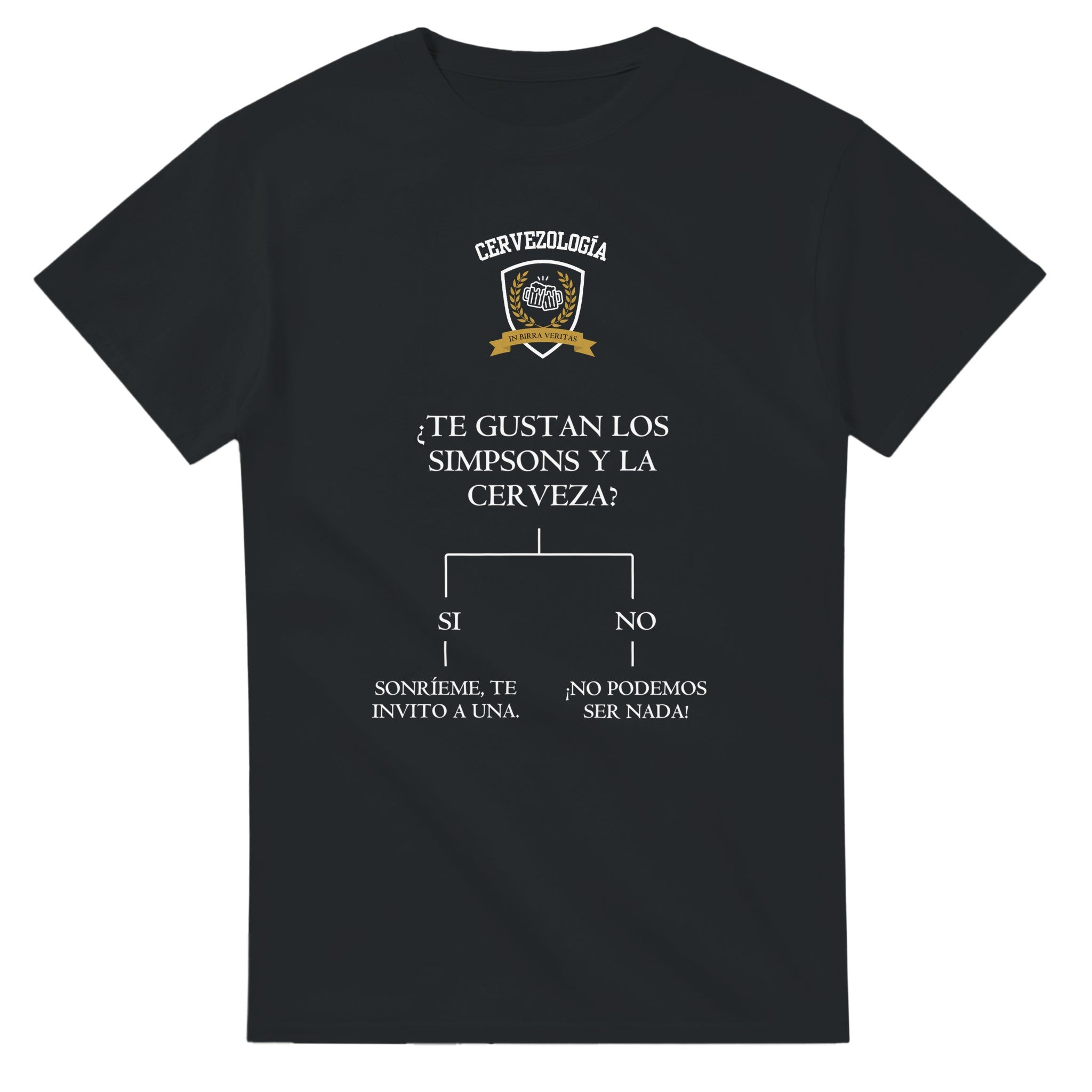 Camiseta negra de manga corta con estampado frontal de cerveza en color claro