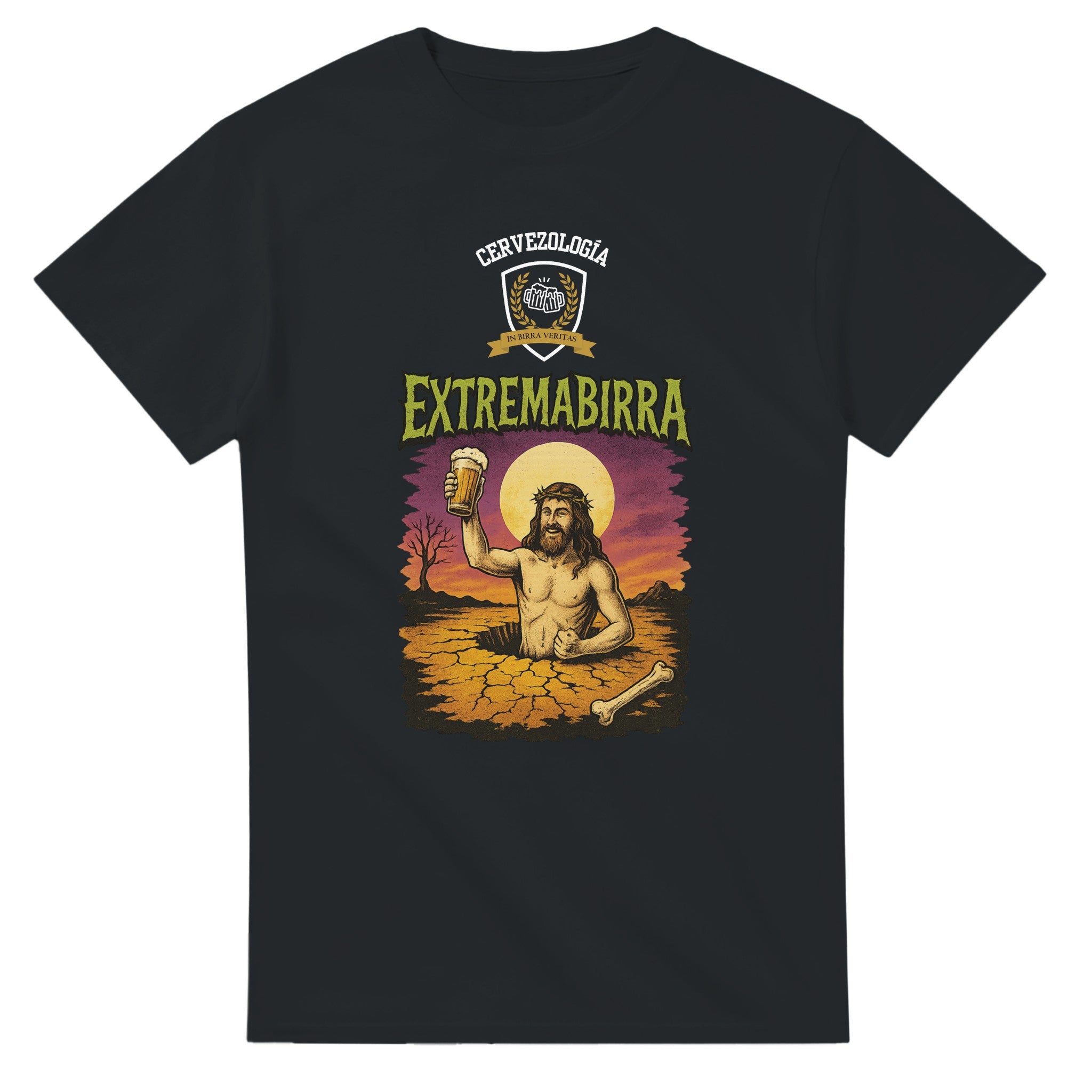 Camiseta negra con estampado gráfico “Extremabirra” en el pecho