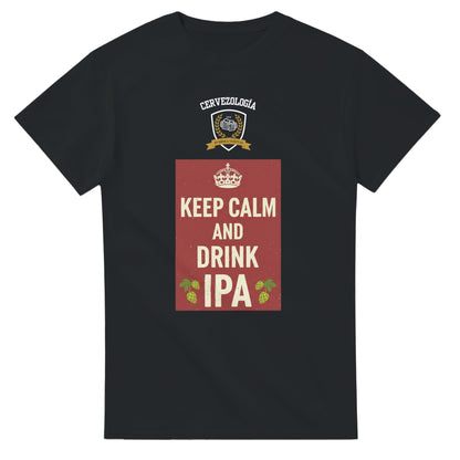 Camiseta negra lisa con estampa frontal “KEEP CALM AND DRINK IPA”