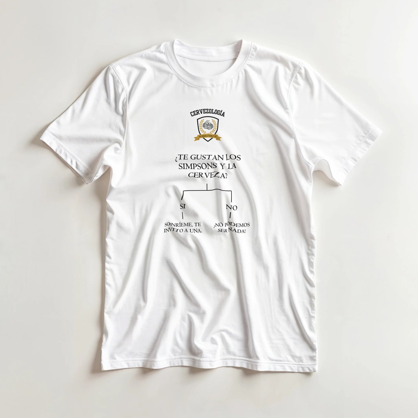 Camiseta blanca de manga corta con estampado frontal de cerveza, vista frontal