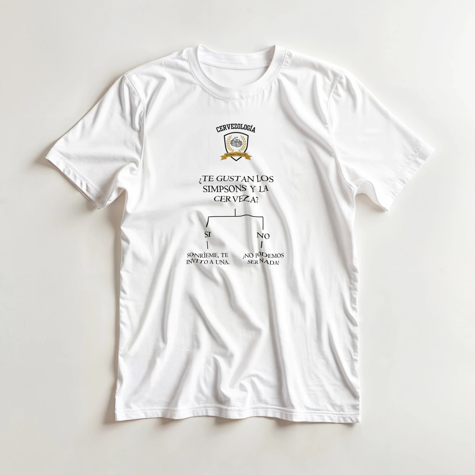 Camiseta blanca de manga corta con estampado frontal de cerveza, vista frontal
