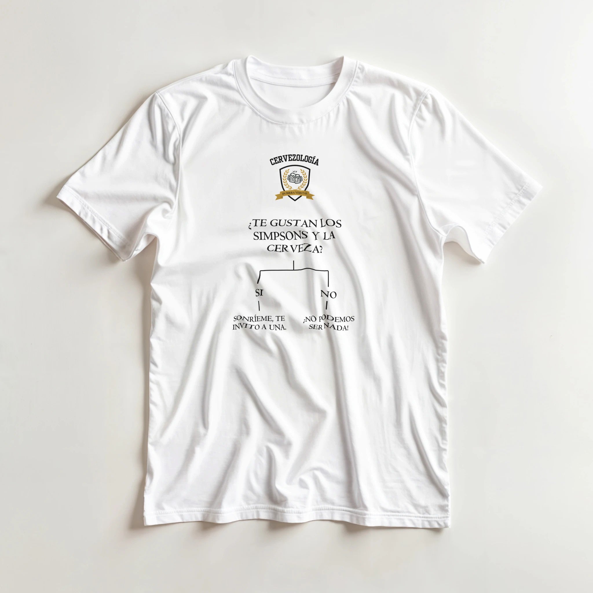 Camiseta blanca de manga corta con estampado frontal de cerveza, vista frontal