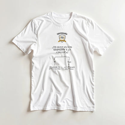 Camiseta blanca de manga corta con estampado frontal de cerveza, vista frontal