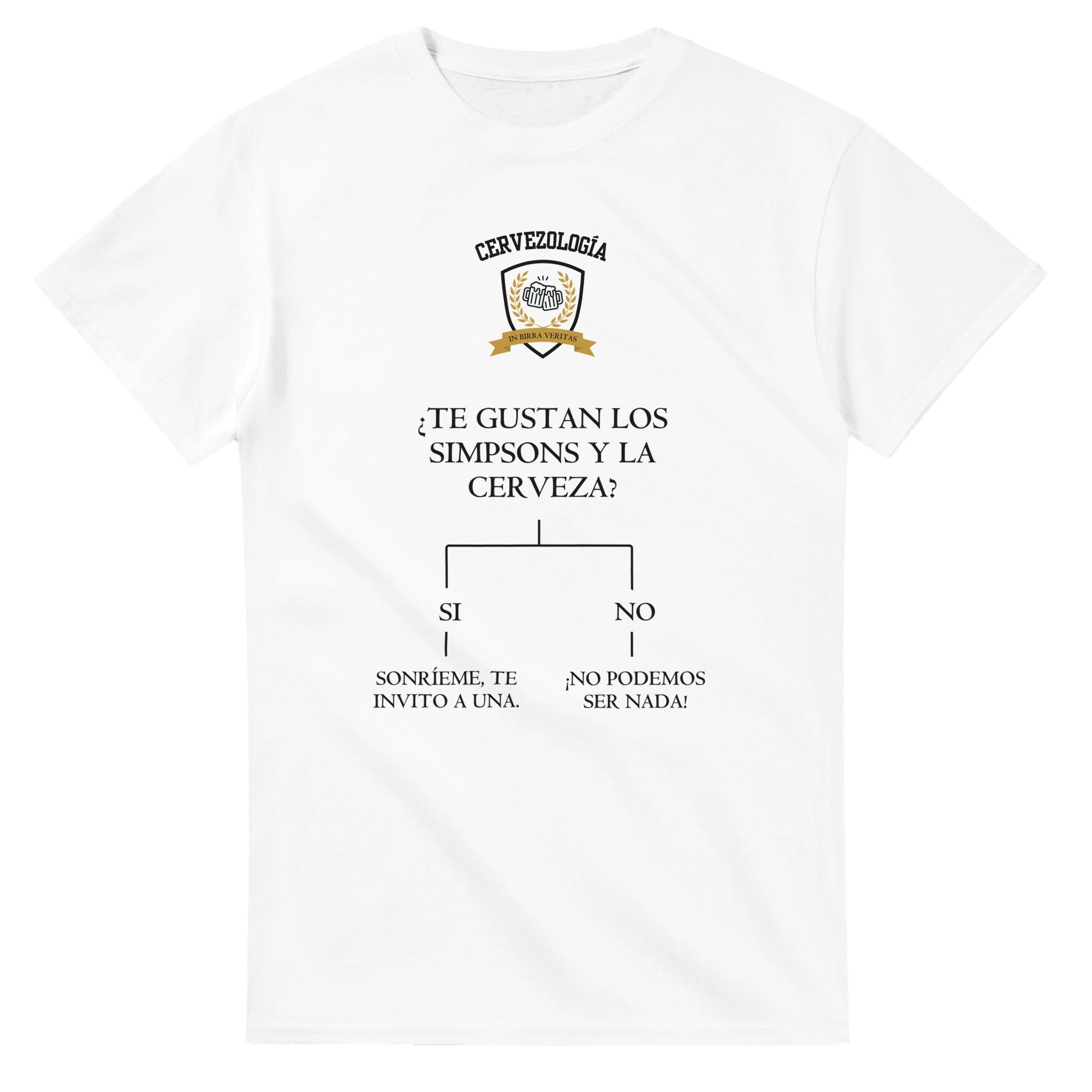 Camiseta blanca de manga corta con estampado frontal de cerveza tipo esquema
