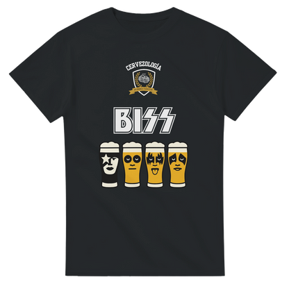 Camiseta negra Biss con estampa cervecería y diseño de barriles