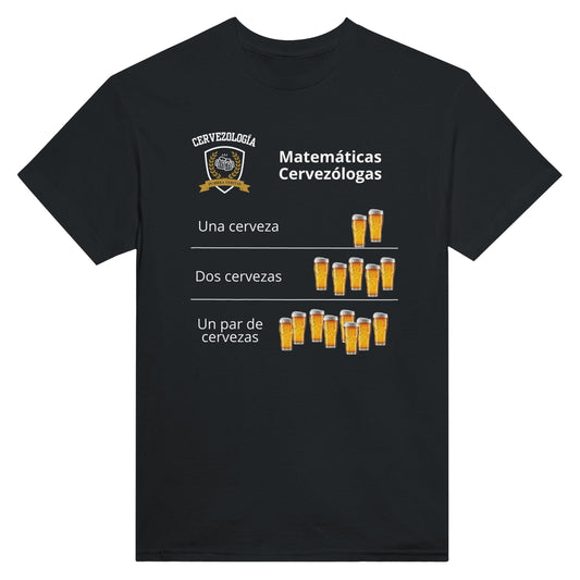 Camiseta negra con logo y gráfico de vasos de cerveza en el pecho