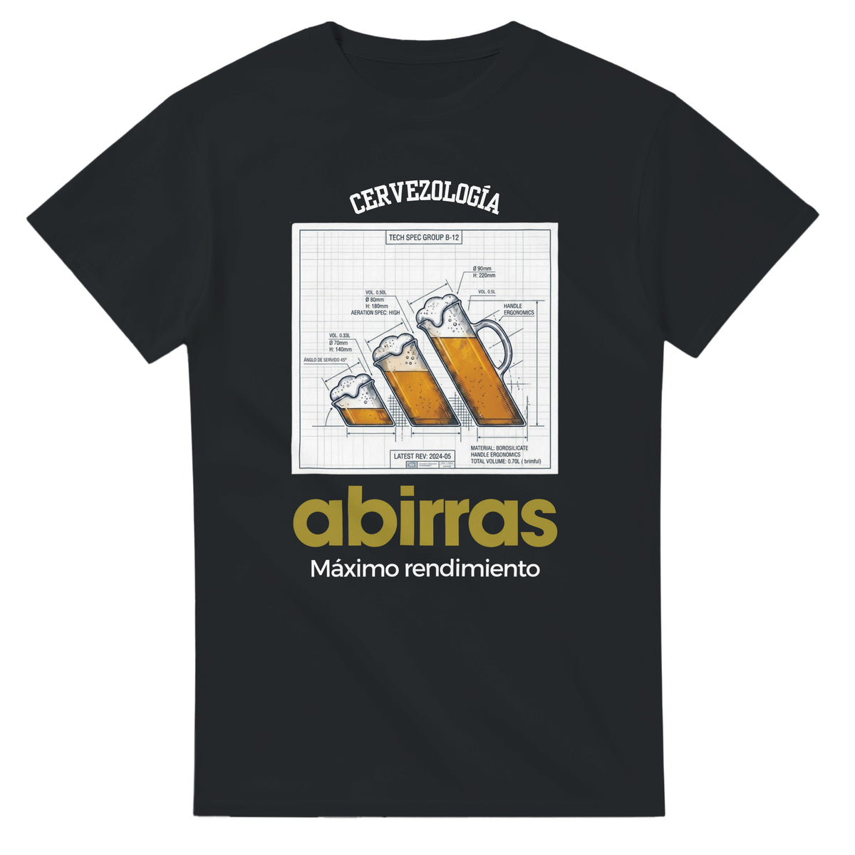 Camiseta Abirras negra con gran estampado cervezología y 'Máximo rendimiento' en el pecho