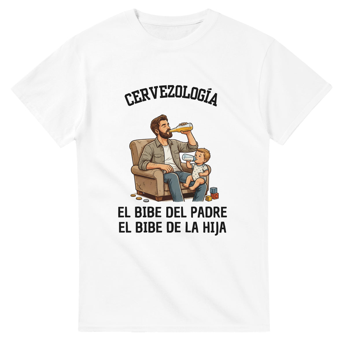 Camiseta blanca con estampado «El bibe del padre» y «El bibe de la hija»