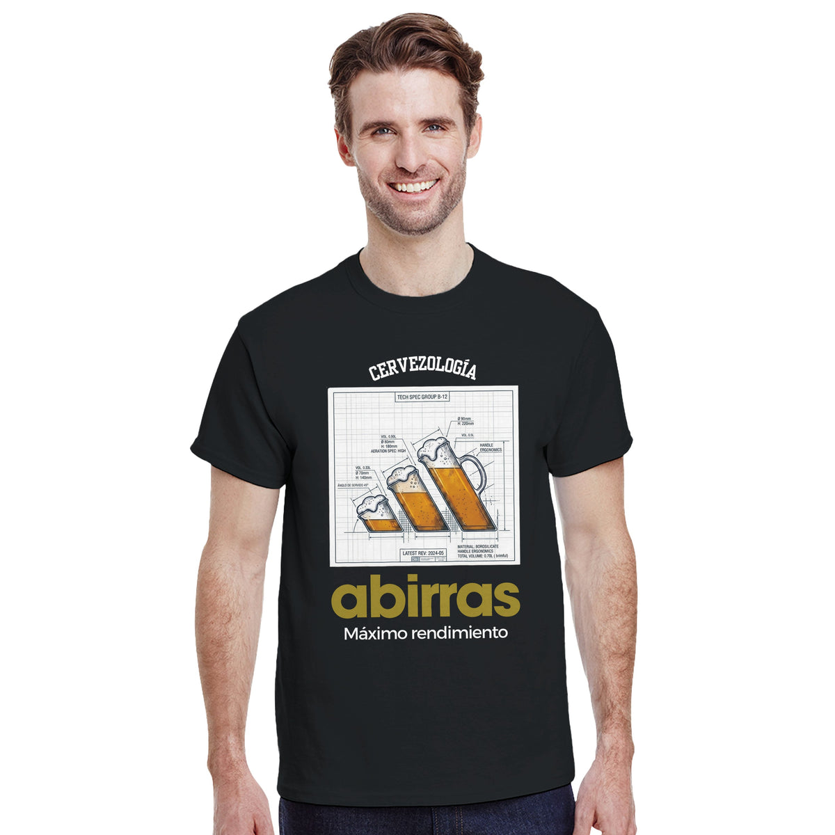 Camiseta Abirras negra con estampado de cerveza en el pecho y “Máximo rendimiento”