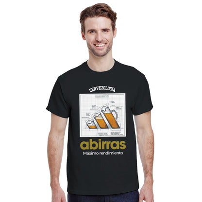 Camiseta Abirras negra con estampado de cerveza en el pecho y “Máximo rendimiento”
