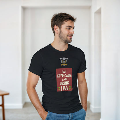 Camiseta negra de hombre con estampa frontal “KEEP CALM AND DRINK IPA”