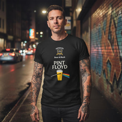 Camiseta negra Pint Floyd con emblema Cervezo... y vaso multicolor